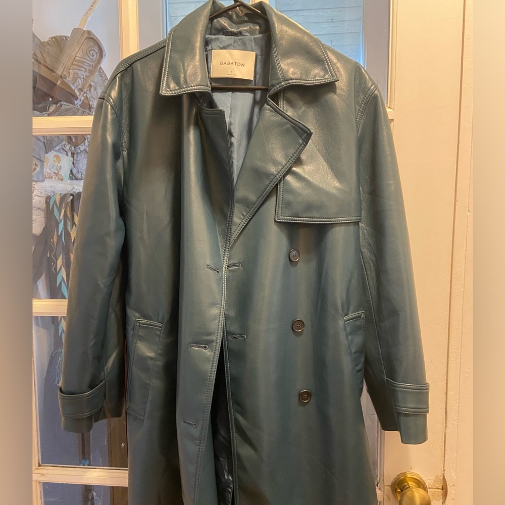 NWT Babaton Teal Leather Coat